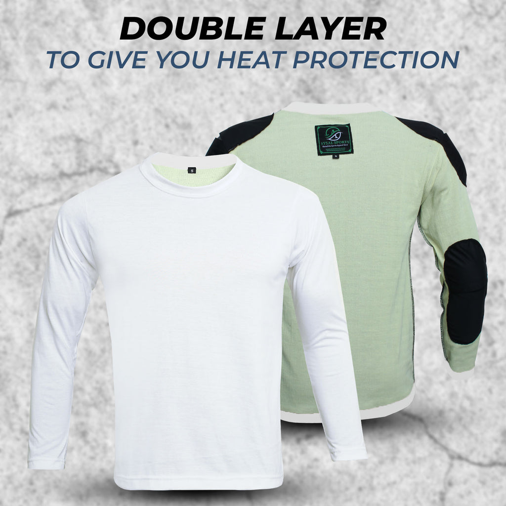 Men’s motorcycle protective T-shirt with Kevlar aramid fiber lining for abrasion resistance.