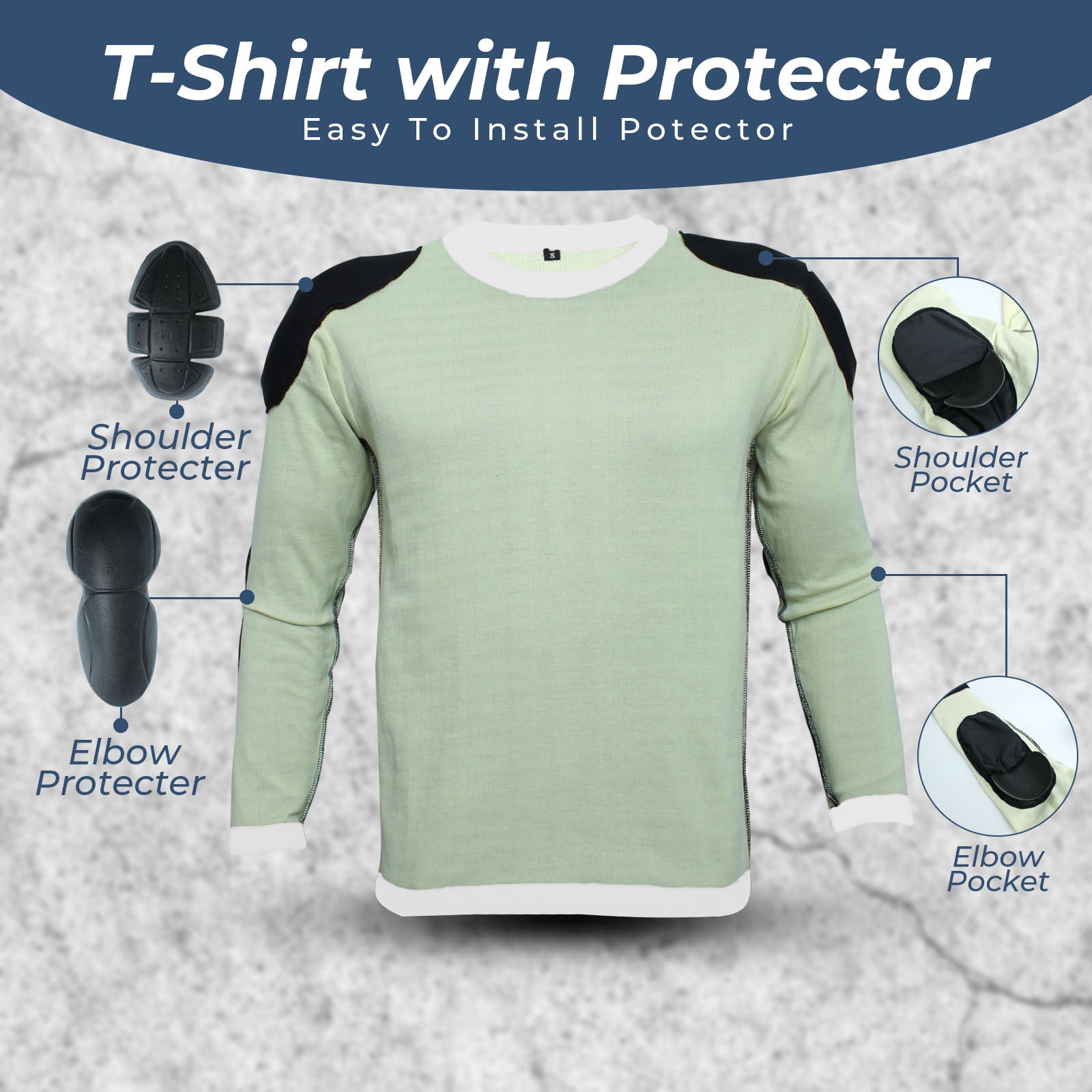 Interior view of motorcycle T-shirt showing Kevlar aramid fiber protective lining.