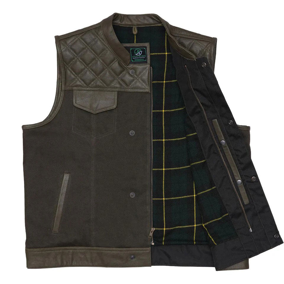 Brown quilted vest with plaid lining