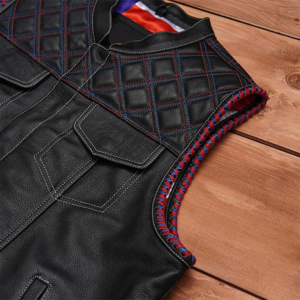 Black leather jacket with quilted pattern
