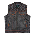 Classic men’s genuine leather biker vest sleeveless riding jacket front look