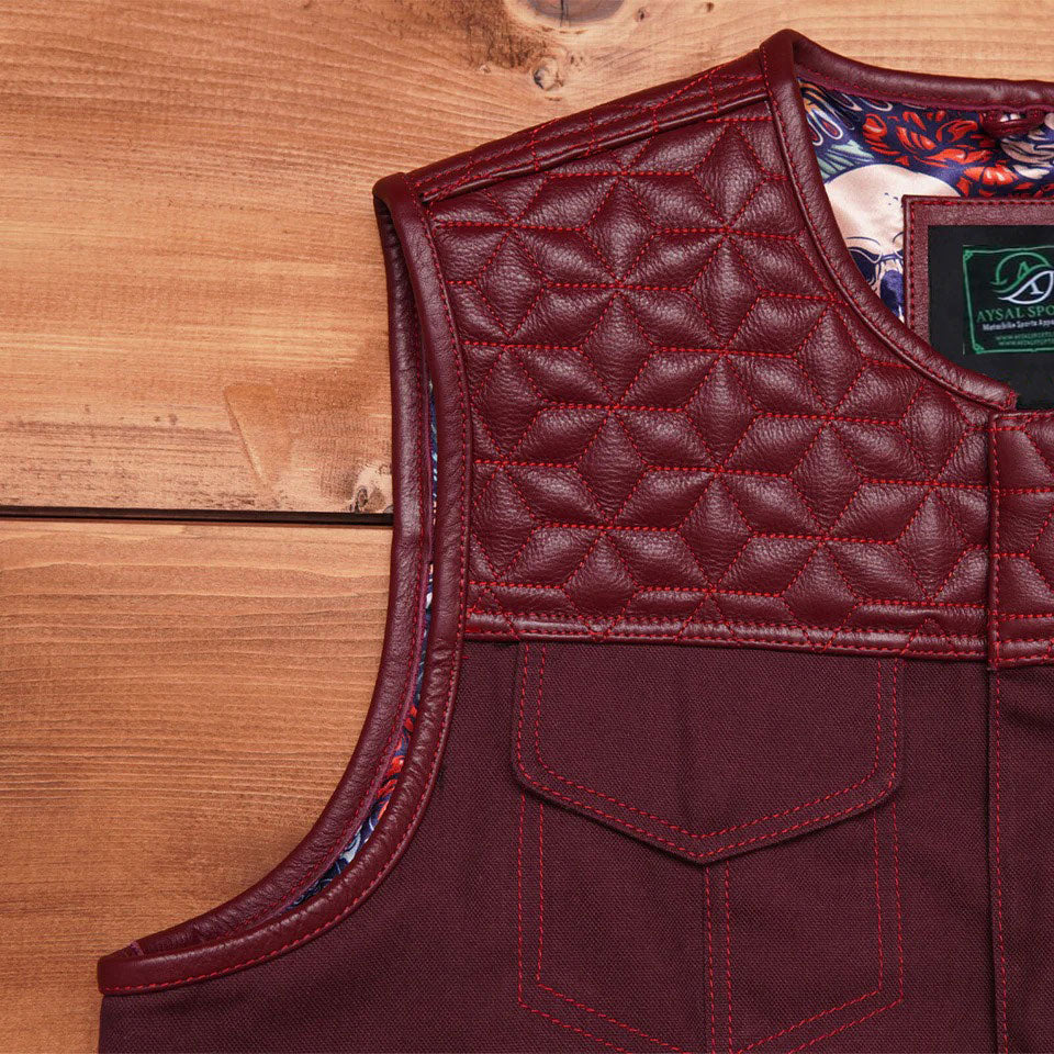 Quilted red vest with floral lining