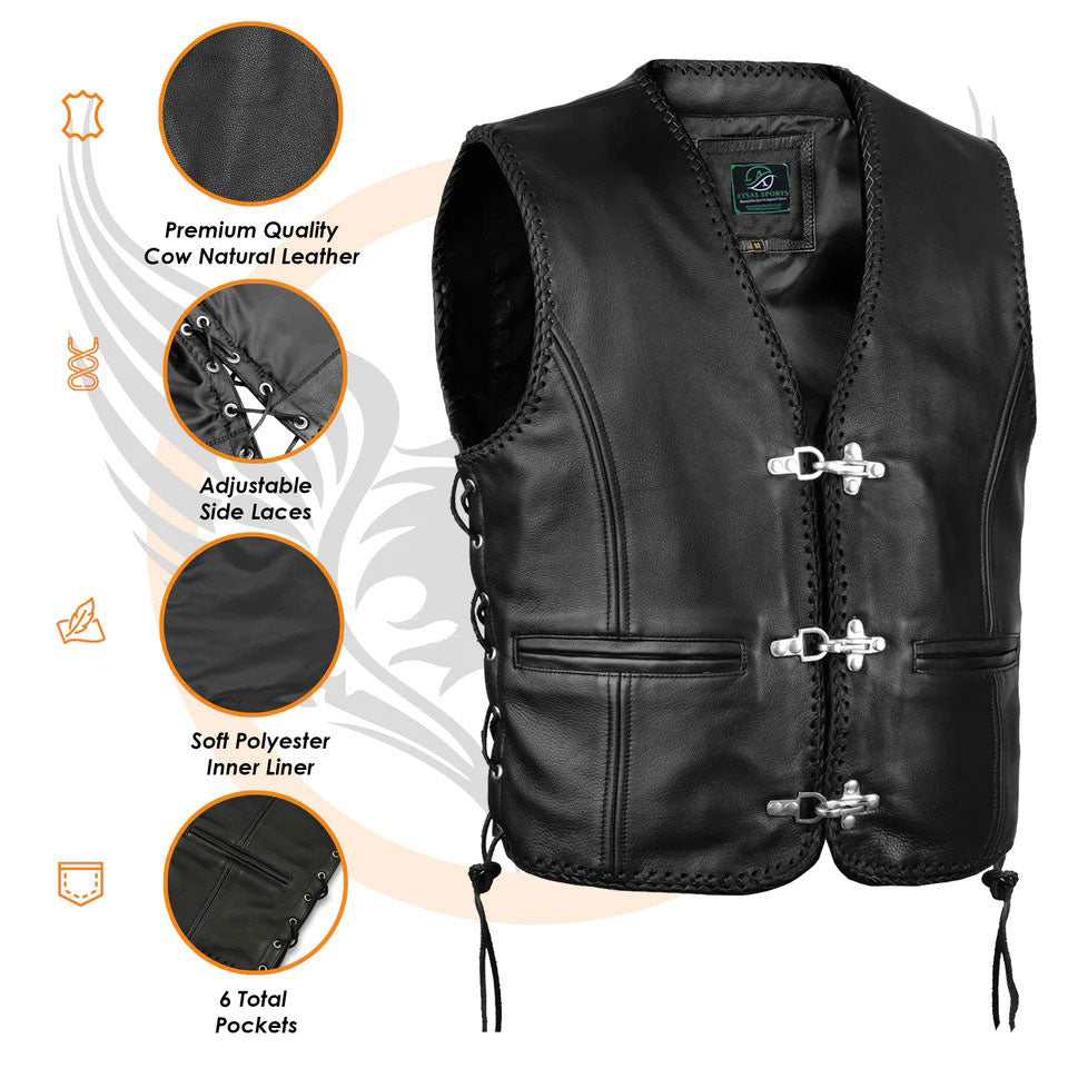 Black leather vest with features highlighted