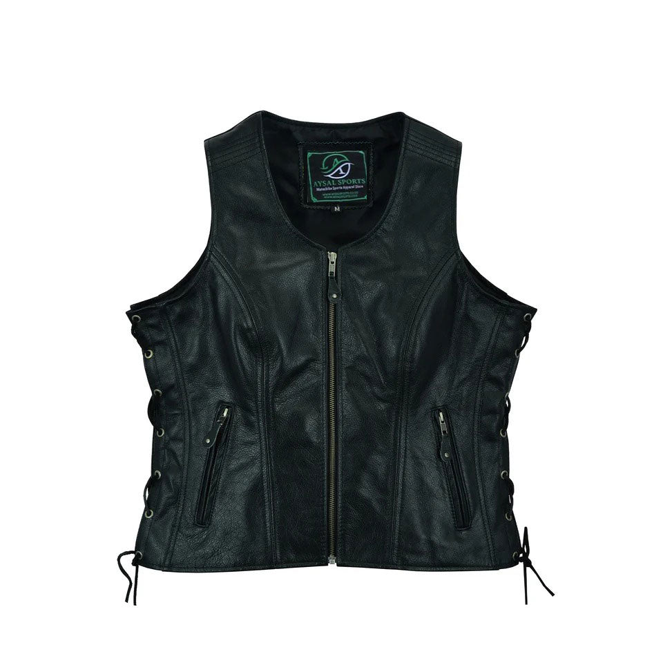 Black leather vest with lace-up