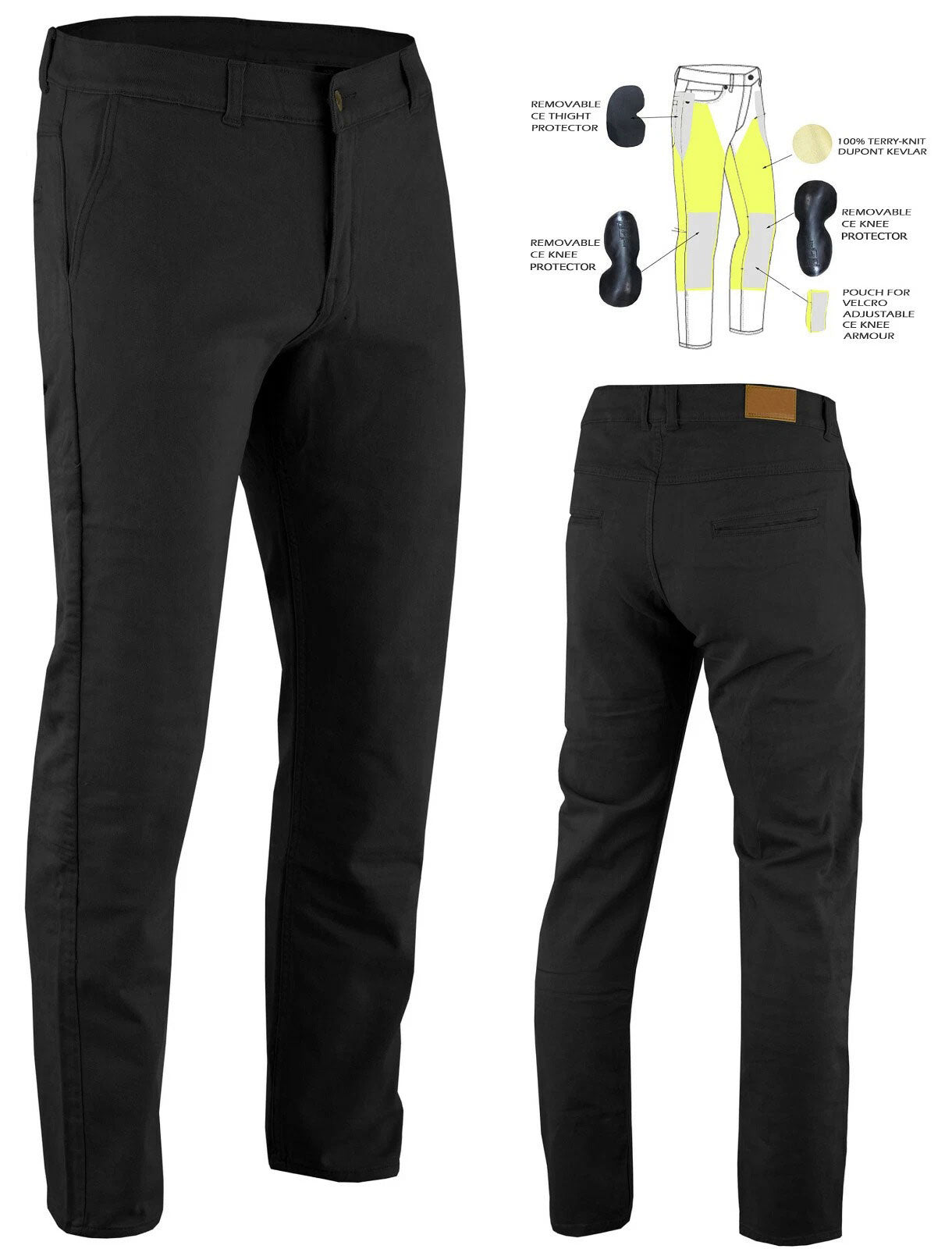 men’s motorcycle chino pants with Kevlar lining and casual off-bike look