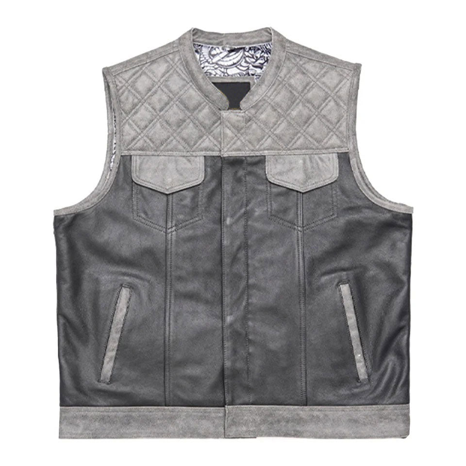 Gray quilted leather vest