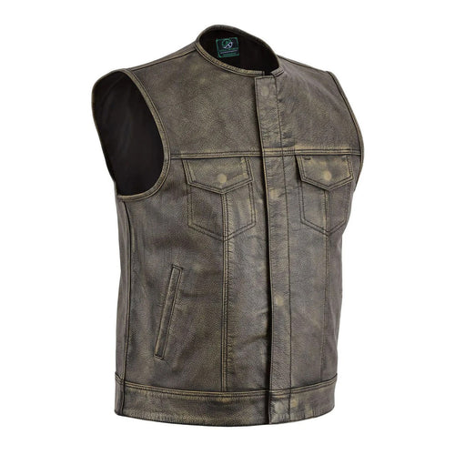 Brown leather vest with black accents