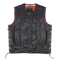 Black leather vest with red stitching