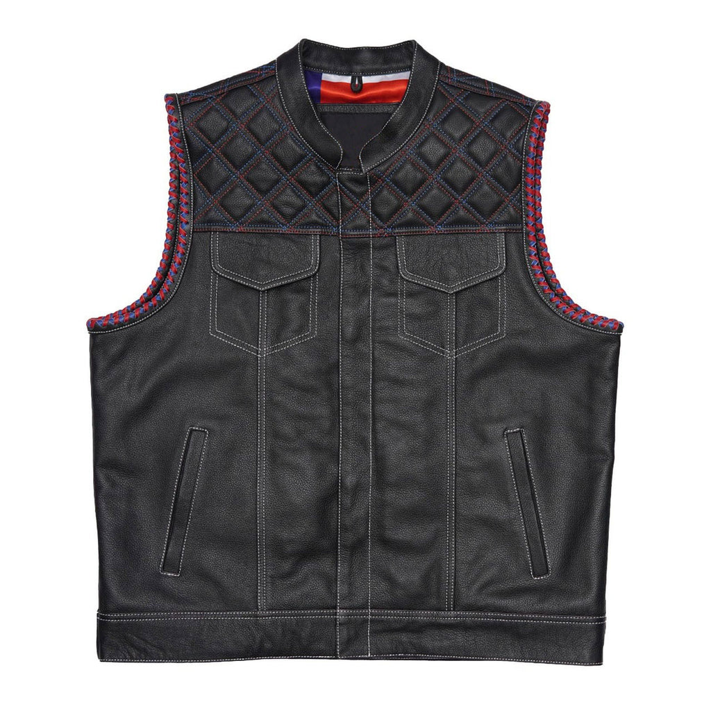Classic sleeveless denim biker vest for men front look