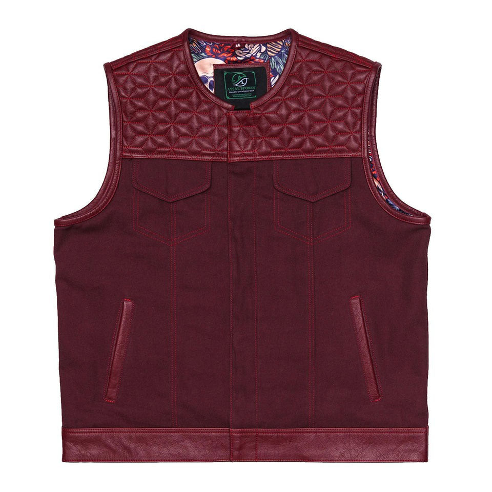 Maroon quilted vest with floral lining