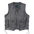 Black leather vest with buttons and zippers