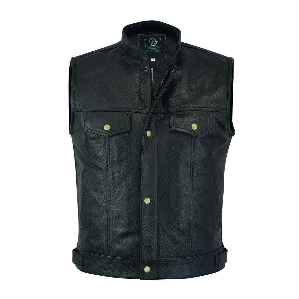 Black leather vest with gold buttons 