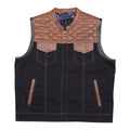 Black vest with brown quilted leather accents