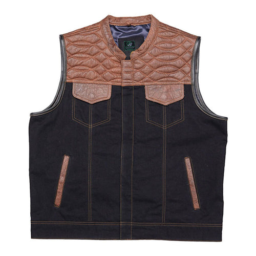 Black vest with brown quilted leather accents