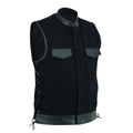 Biker Motorcycle Black vest with leather trim 