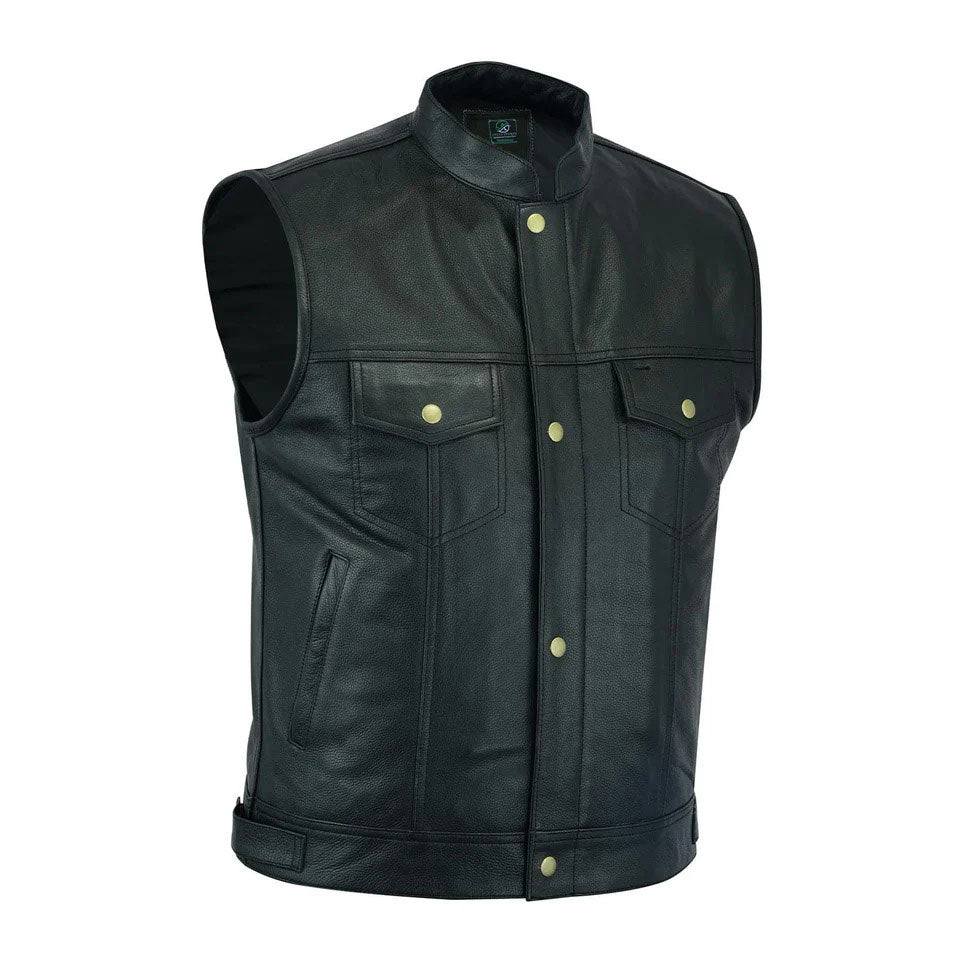 Black leather vest with gold buttons 