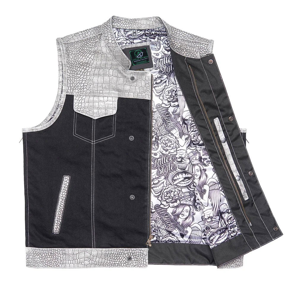 Black vest with white tattoo-style pattern