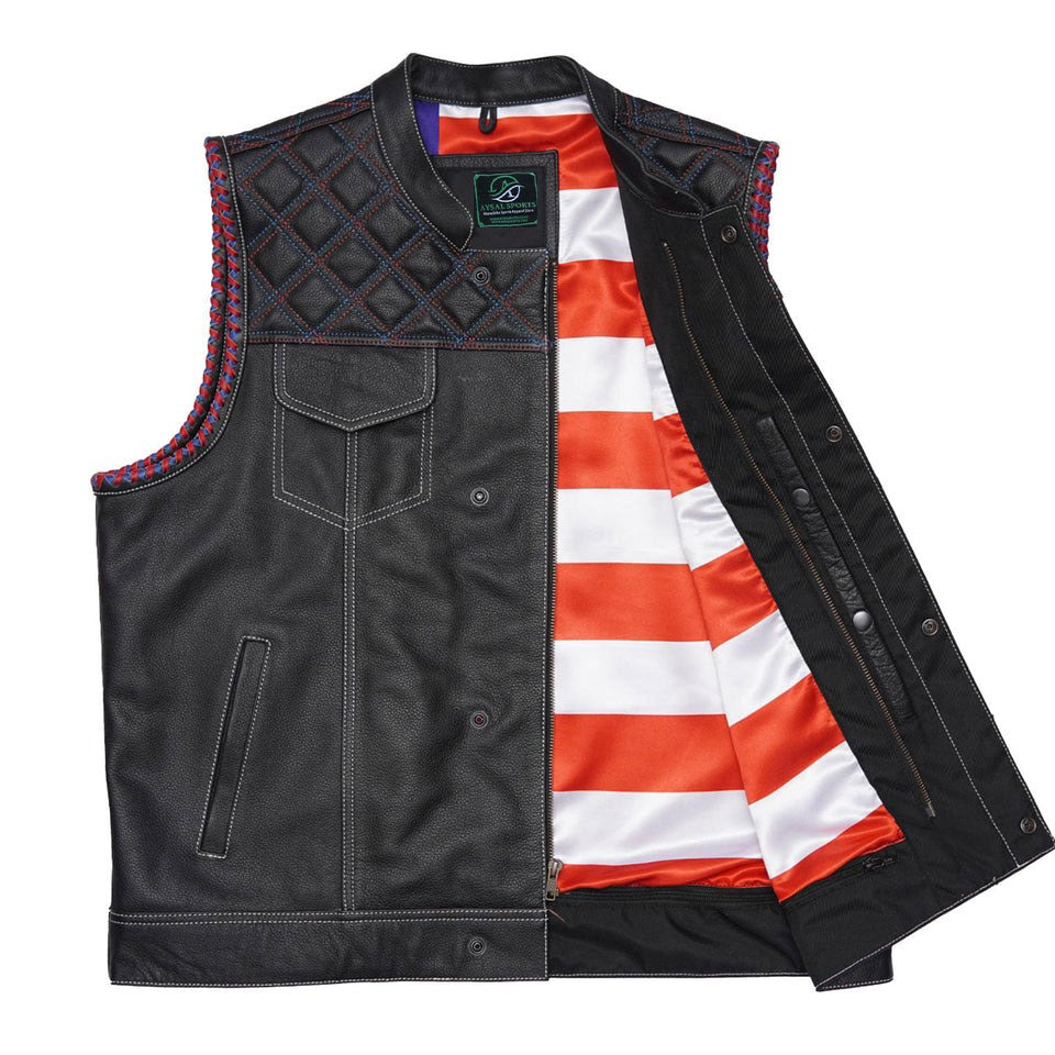 Premium motorcycle riding denim vest with V-neck design