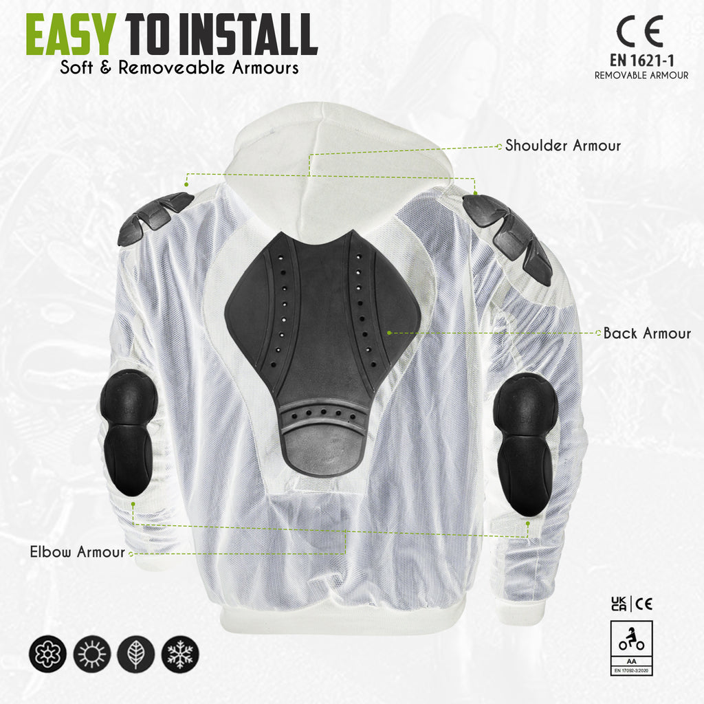 Motorcyclist wearing a black motorcycle hoodie while riding