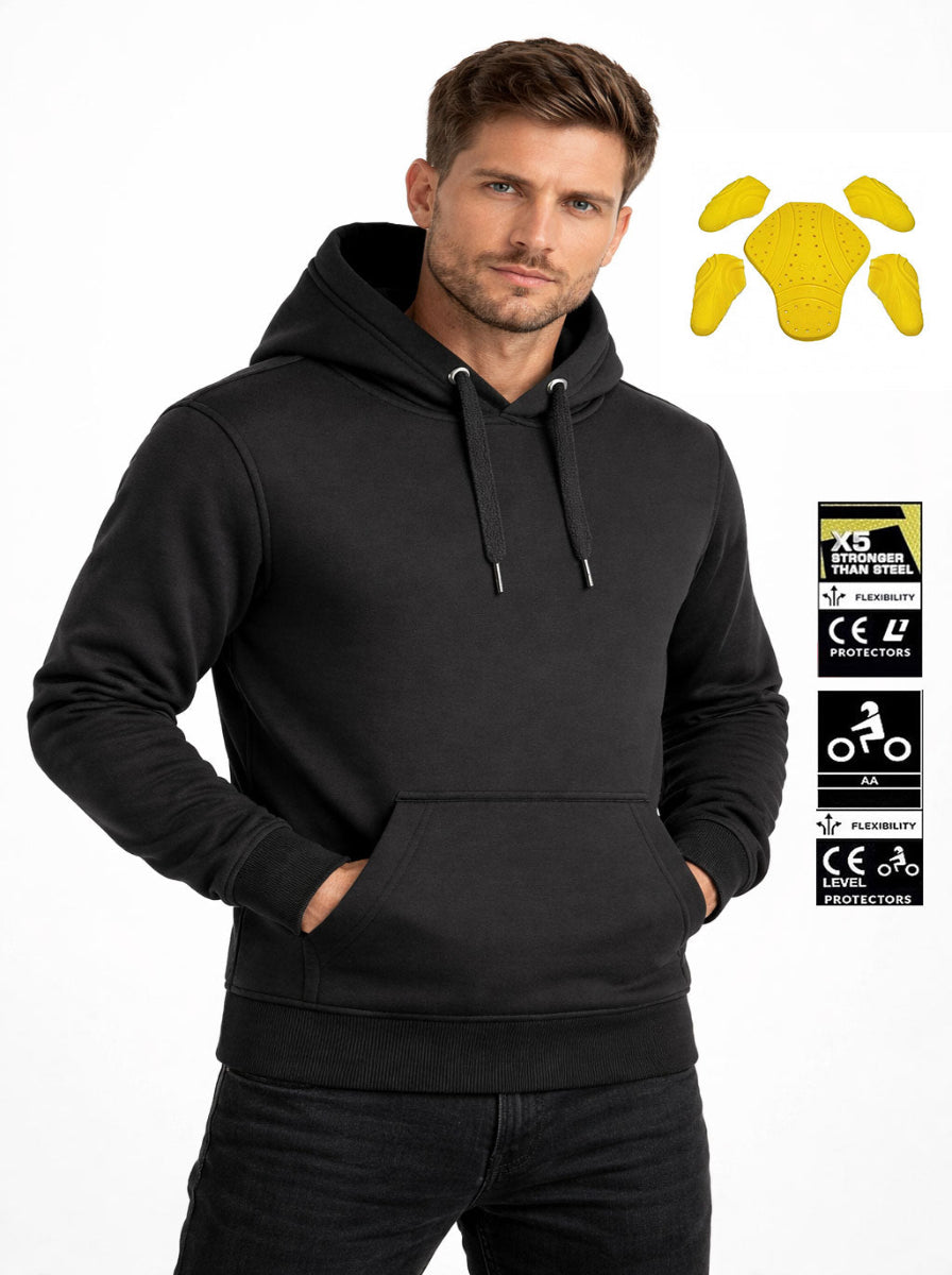 Black hoodie with additional views and a yellow logo 