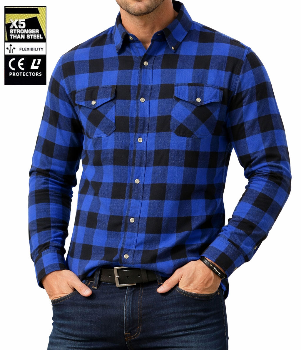 Men's Blue Black Flannel Motorcycle Shirt