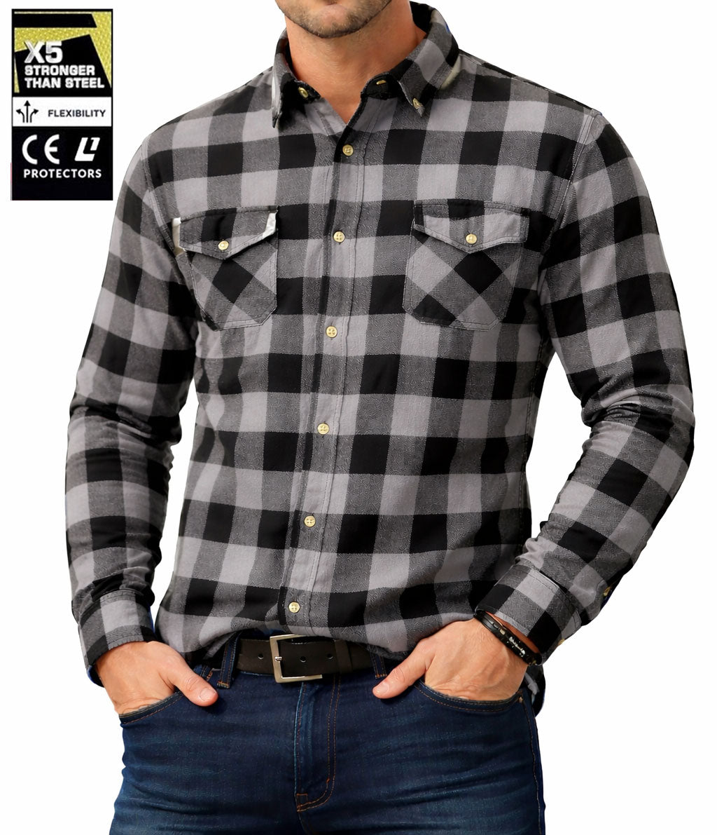 Men's Gray Black Flannel Motorcycle Shirt
