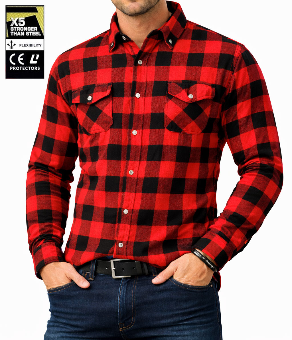 Men's Red Black Flannel Motorcycle Shirt