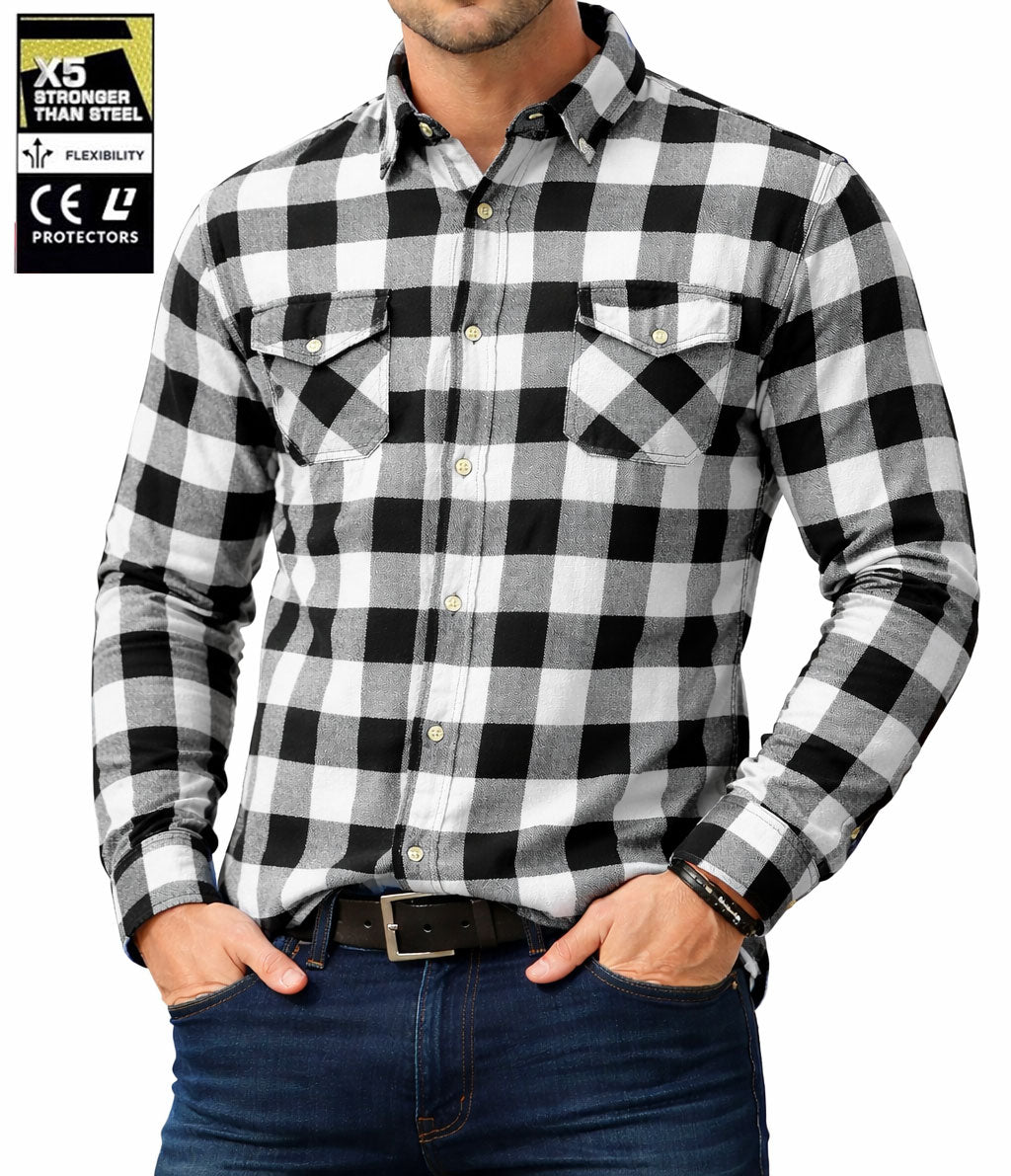 Men's White Black Flannel Motorcycle Shirt