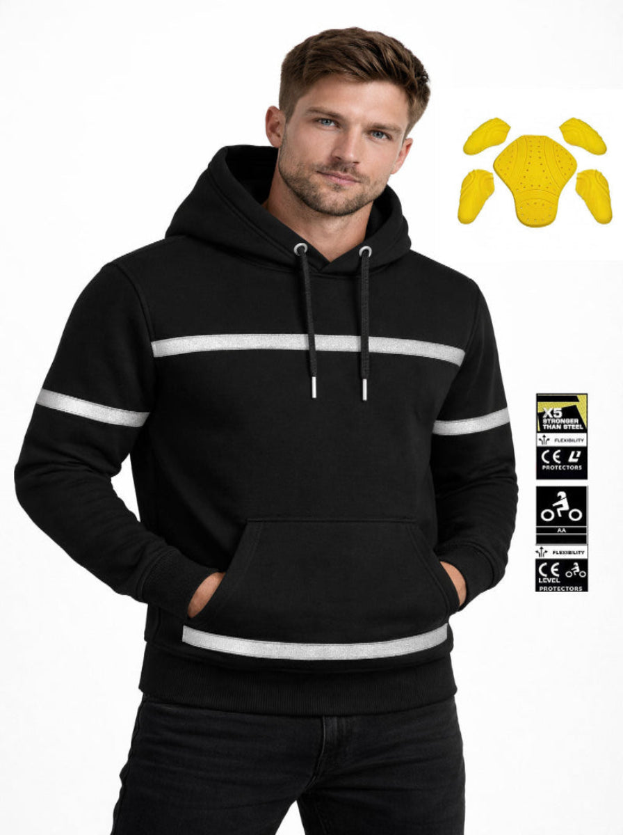 Black hoodie with reflective stripes, free level 2 protector.
