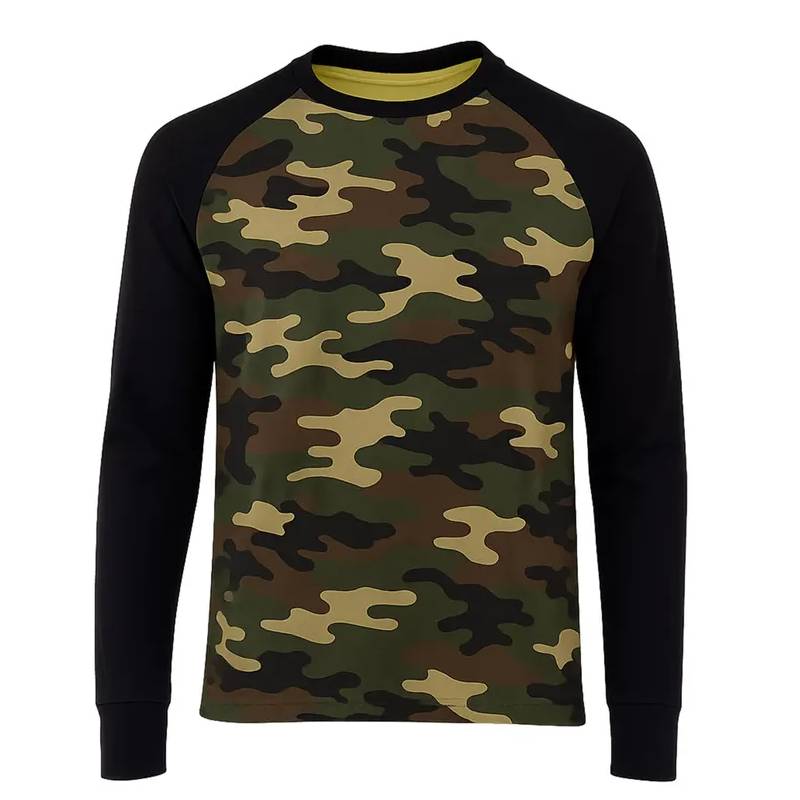 Camouflage long-sleeve shirt with black sleeves Kevlar lined t--shirt