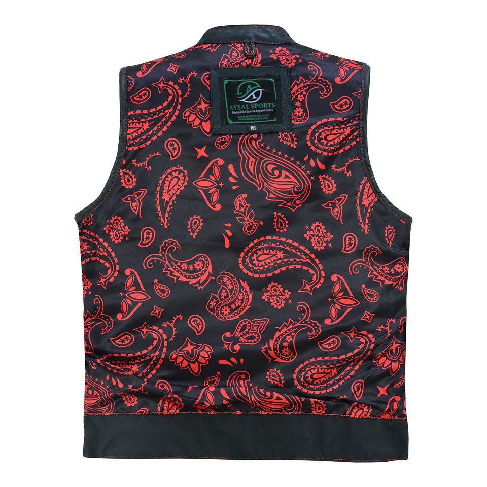 Ladies Black vest with red paisley pattern