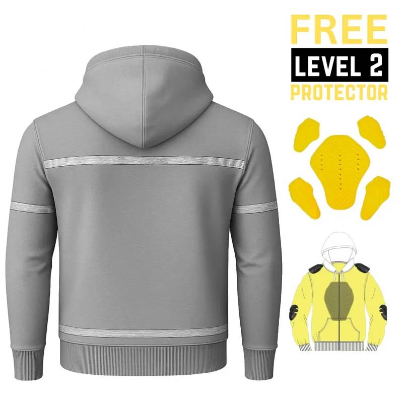 Gray hoodie with reflective stripes on the back, free level 2 protector and yellow jacket 