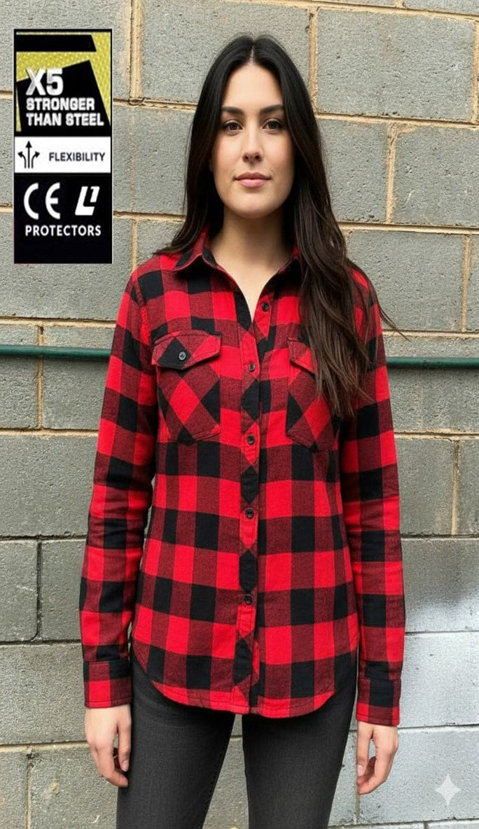 Women Red Black Flannel Motorcycle Shirt
