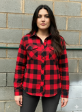 Women Red Black Flannel Motorcycle Shirt