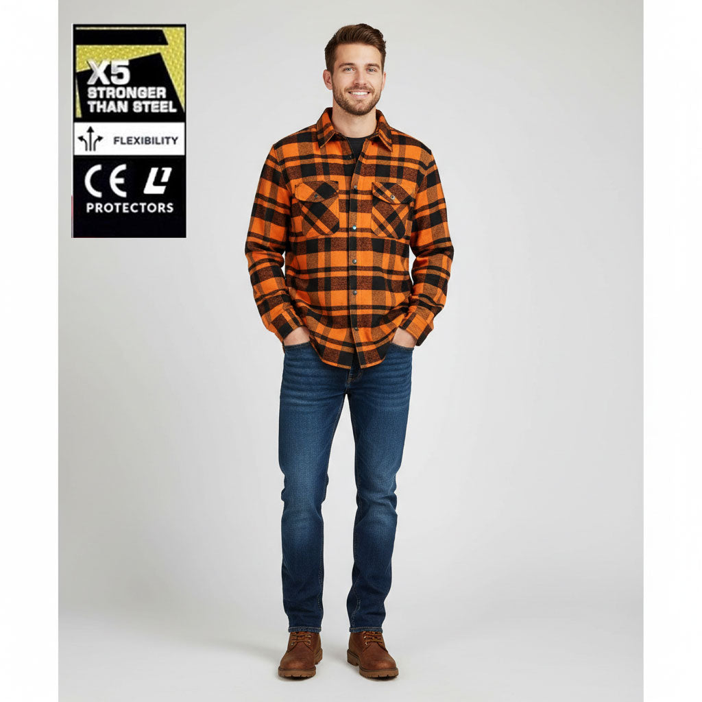 Men's Orange Black Flannel Motorcycle Shirt