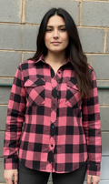 Women Pink Black Flannel Motorcycle Shirt