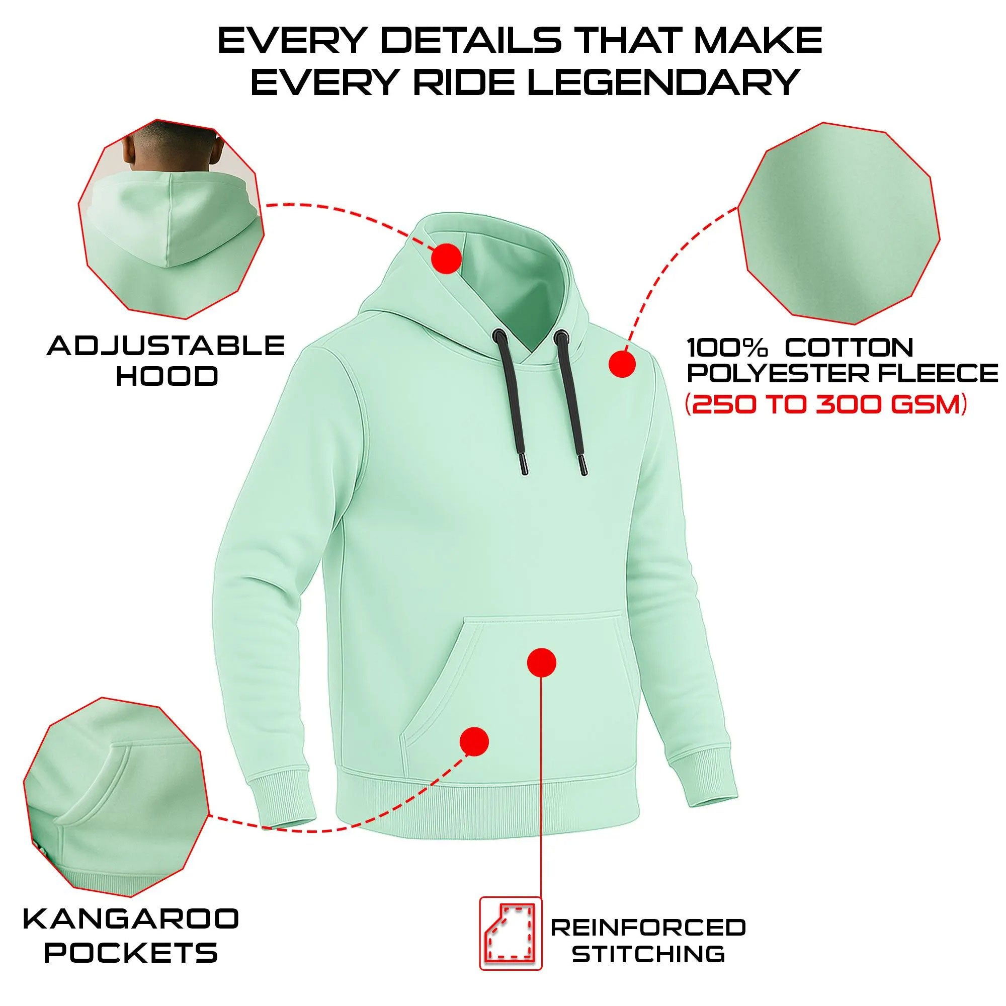 Light green hoodie with features highlighted