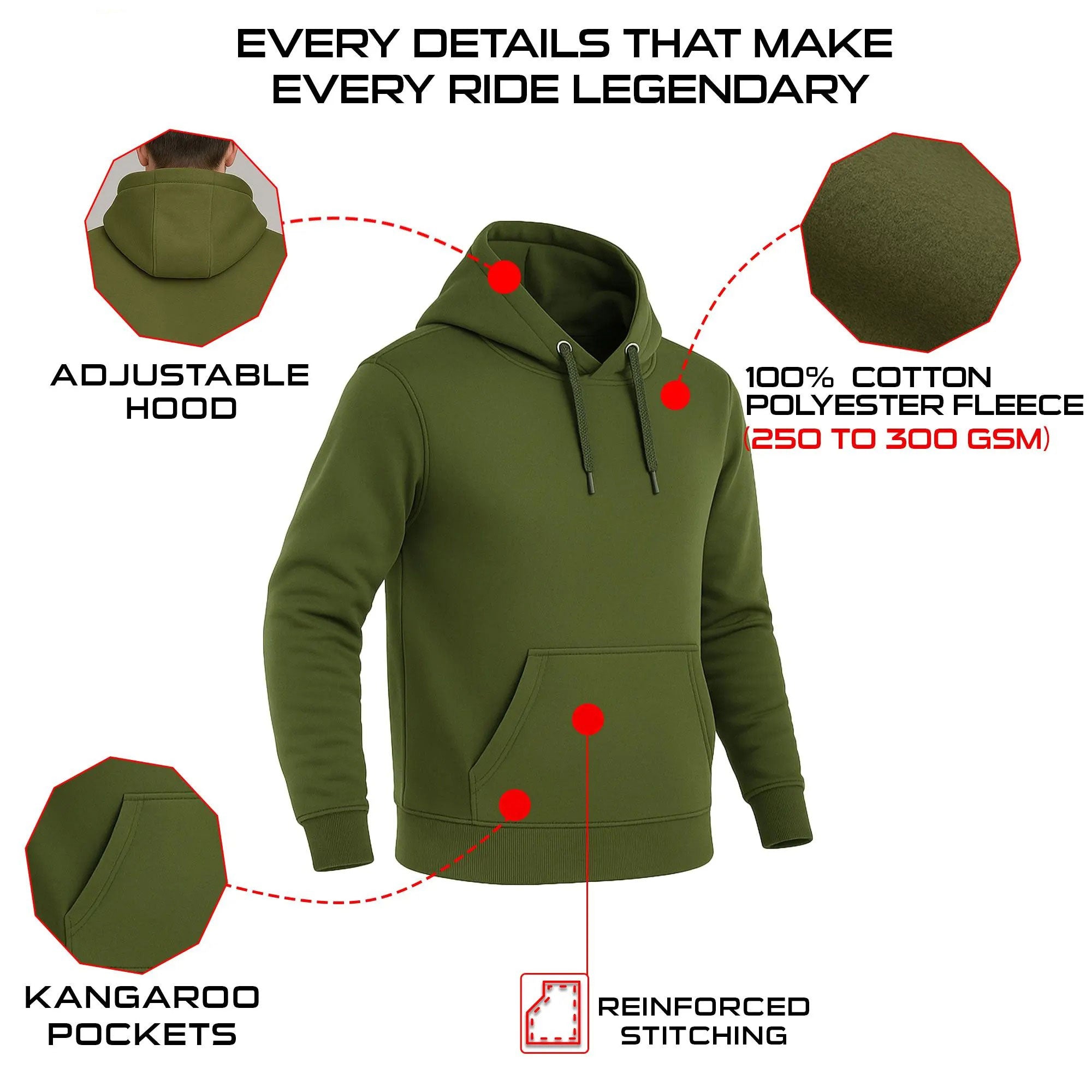 Green hoodie with features highlighted