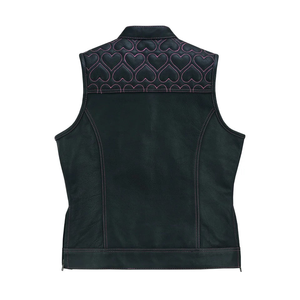 Black leather vest with heart pattern 