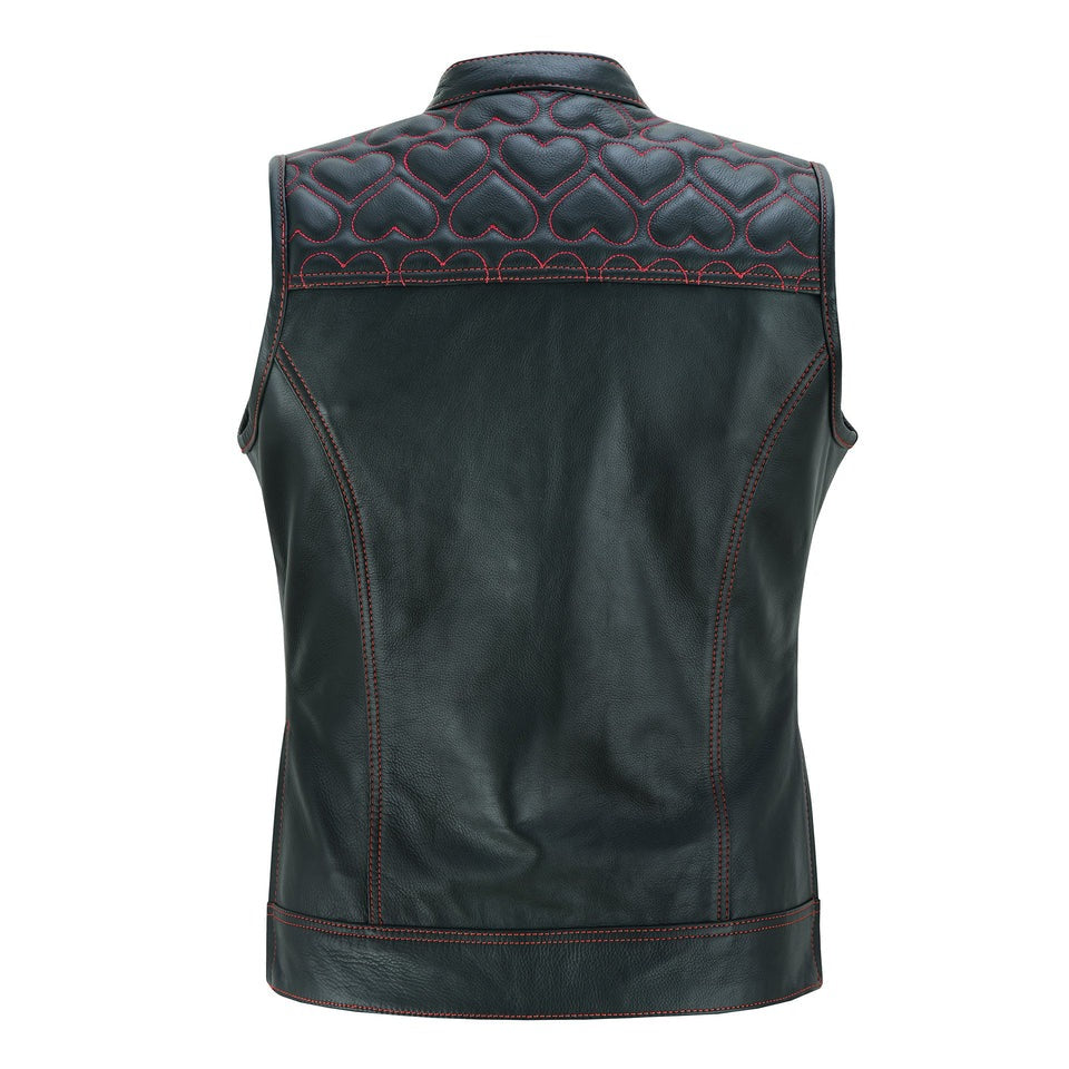 Black leather Women vest with quilted pattern