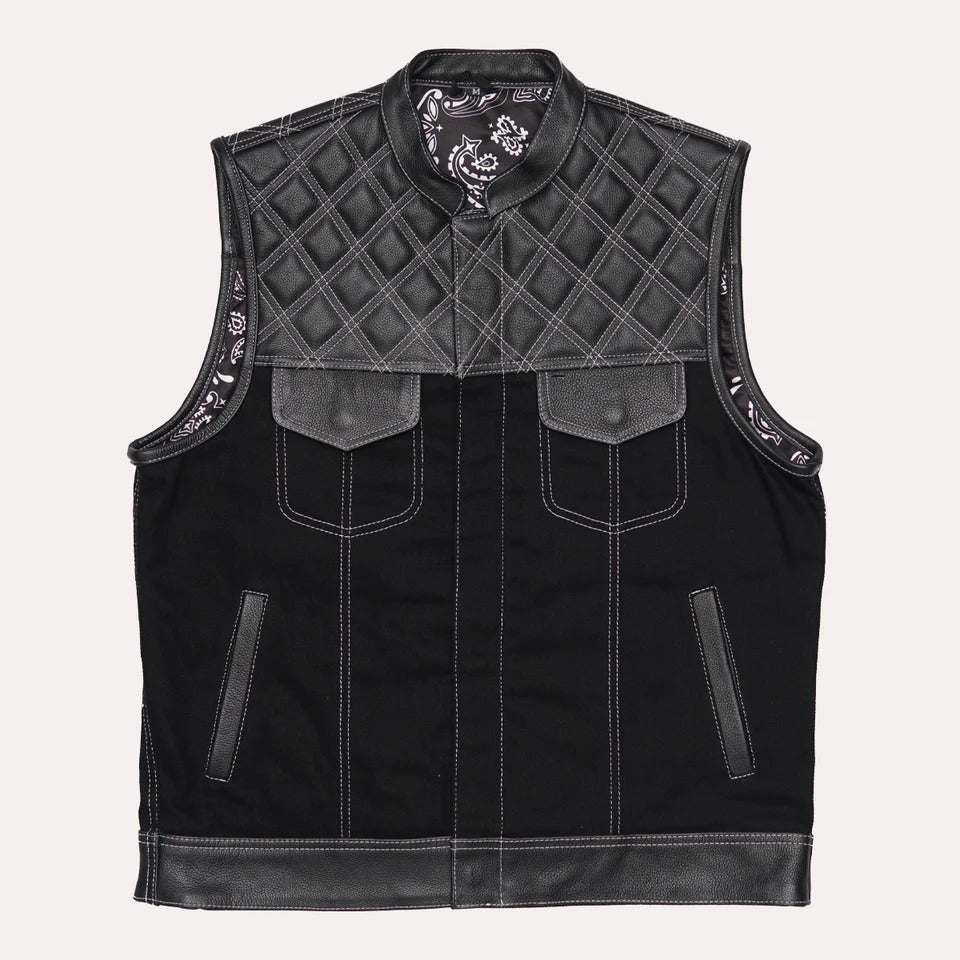 Black quilted vest with decorative trim