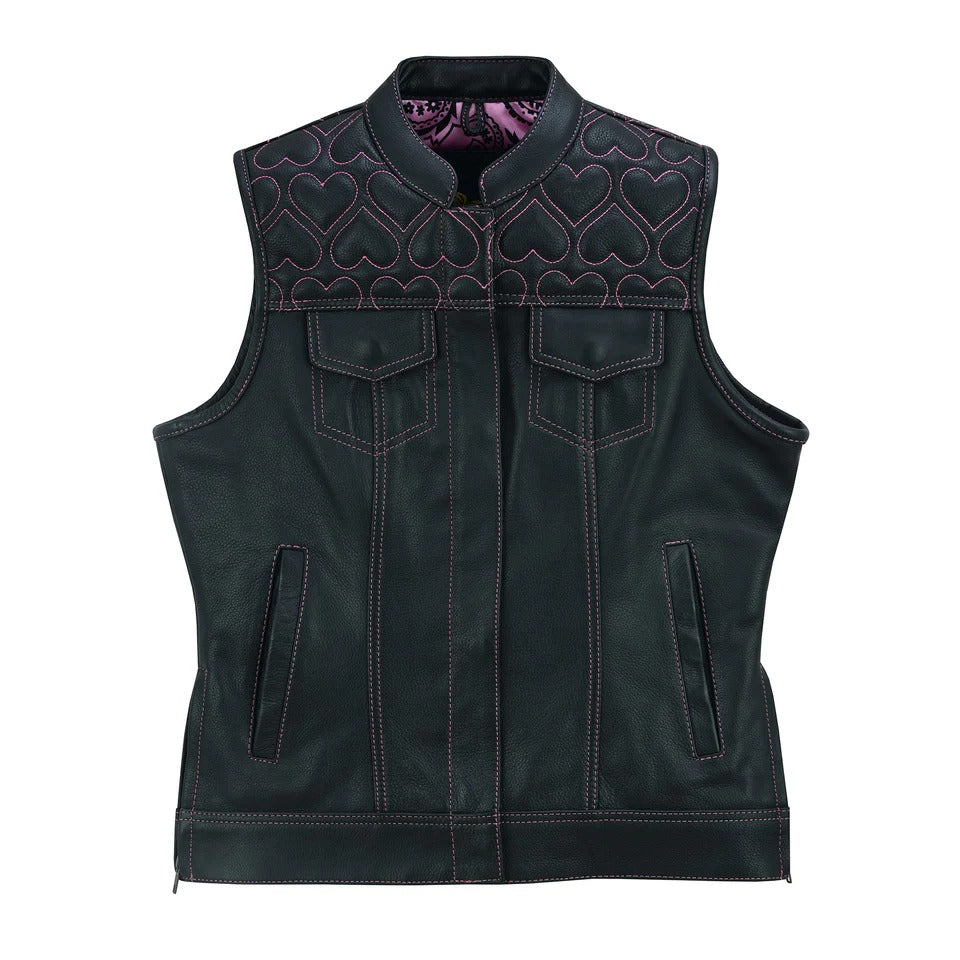 Black vest with heart pattern on collar