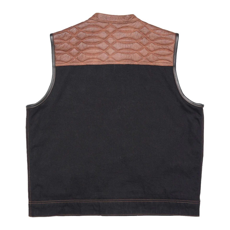 Black vest with brown quilted back panel