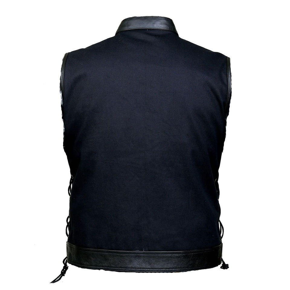 Black vest with leather trim