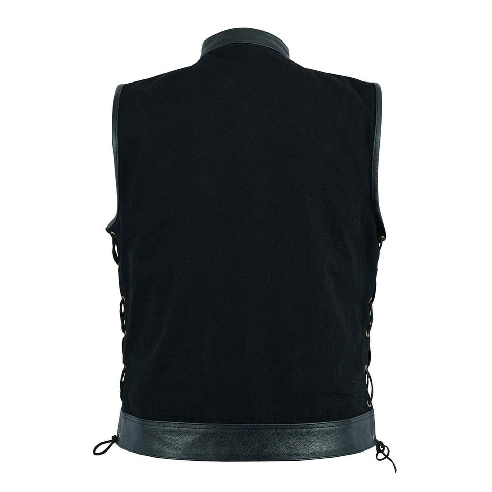 Biker Black vest with leather trim 