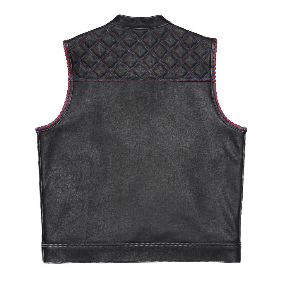 Motorcycle riding denim vest rear side clean design