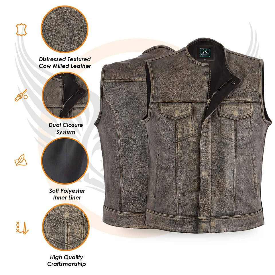 Gray leather vest with features highlighted 