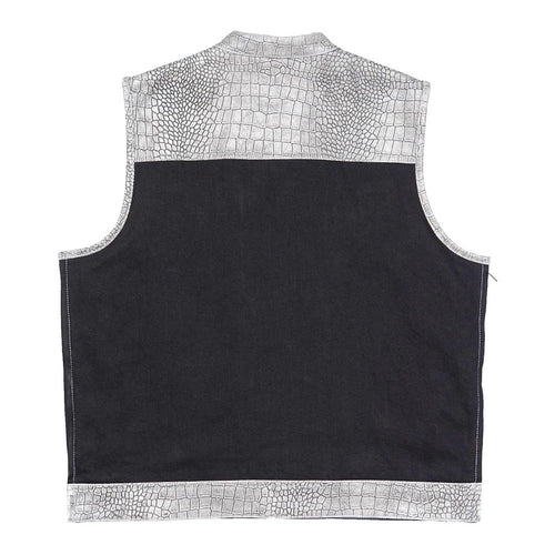Black vest with silver crocodile pattern trim