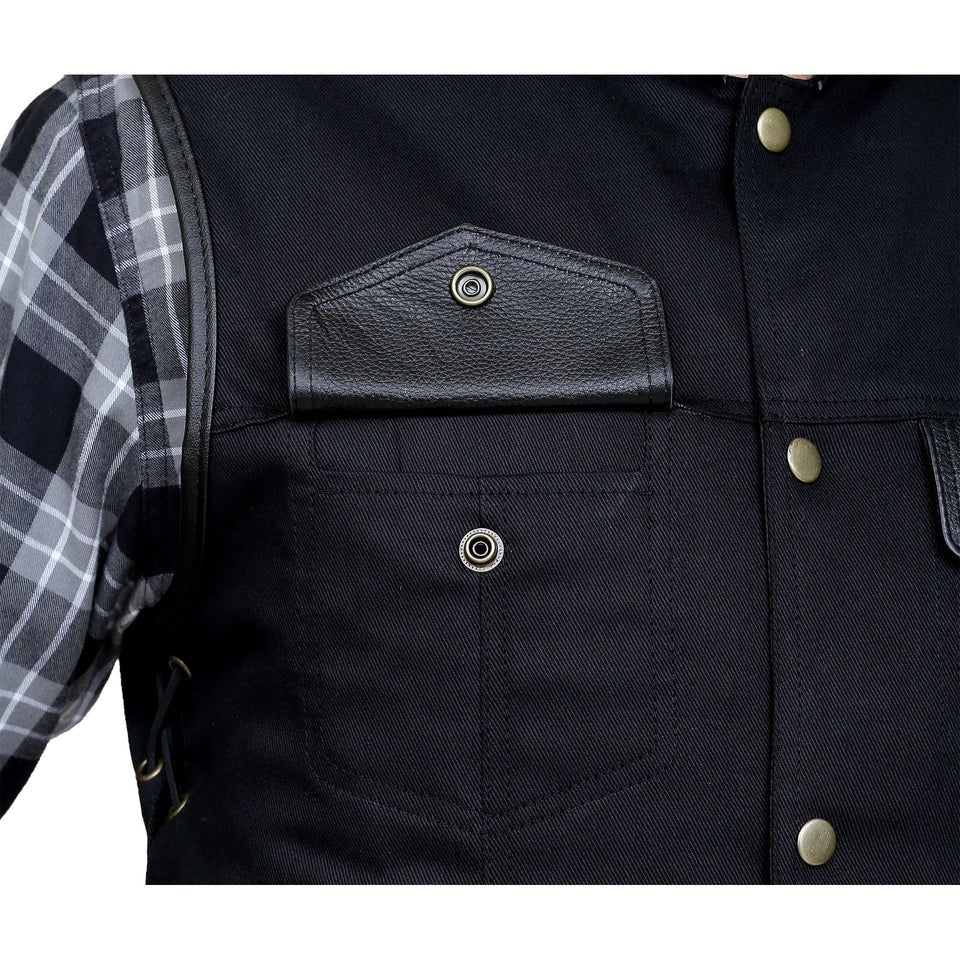 black Vest with leather patch and buttons