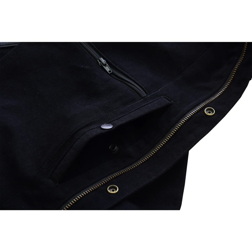 Biker Denim Black vest with leather trim 